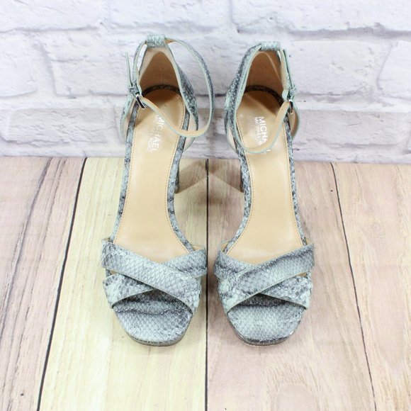 Michael Kors Divia Gray Snakeskin Leather Platfrom Heel Sandals 6.5 M - Picture 5 of 9